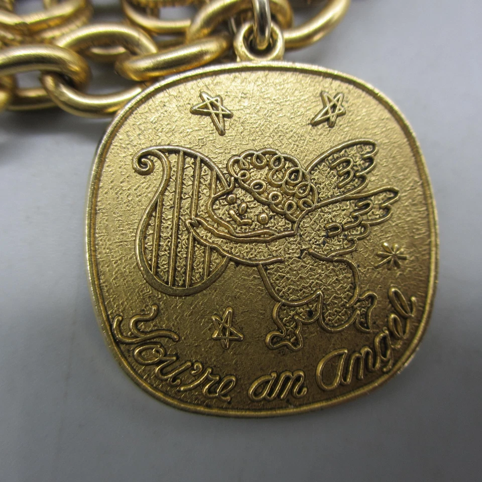 Pulseira John Wind pulseira berloque multi fio medalhão coração querubim 6,25 polegadas - Imagem 3 de 4