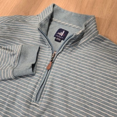 Johnnie-O Skiles Quarter Zip Pullover Mens Medium Baltic Blue Striped JMKO3070S