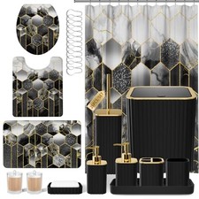 Bathroom Set - 26PC Bathroom Set Bath Set Shower Curtain Bath Rugs Black gold