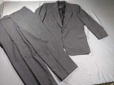 Vintage Tom James Suit Men 44R Jacket 40x29 Slacks Gray Wool 2 Pc USA Union Made