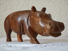 Afrikanische Holzfigur Nilpferd Handarbeit Schnitzerei Afrika 13 cm Vintage