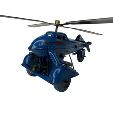 Vintage Occupied Japan Tin Wind up Helicopter Gyrocopter Blue RARE