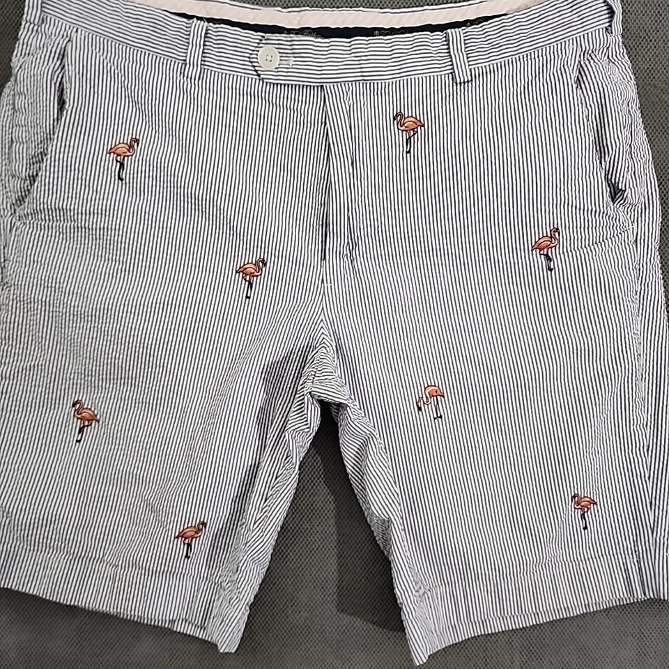 Brooks Brothers Men’s Size 38 Seersucker Flamingo Embroidered  Shorts Striped  - Image 3 of 4