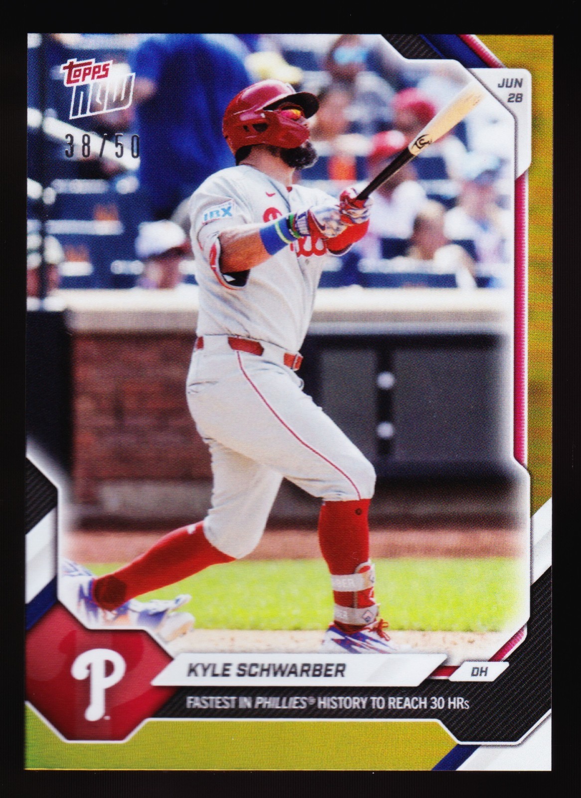 Kyle Schwarber Phillies 30 HR Passes Mike Schmidt 2026 Topps NOW #390 Gold 38/50