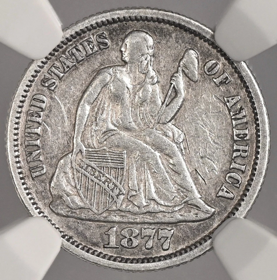 1877-P  10C SEATED LIBERTY SILVER DIME  NGC AU DETAILS "SCRATCHES" #8404751-004 - Image 2 of 4