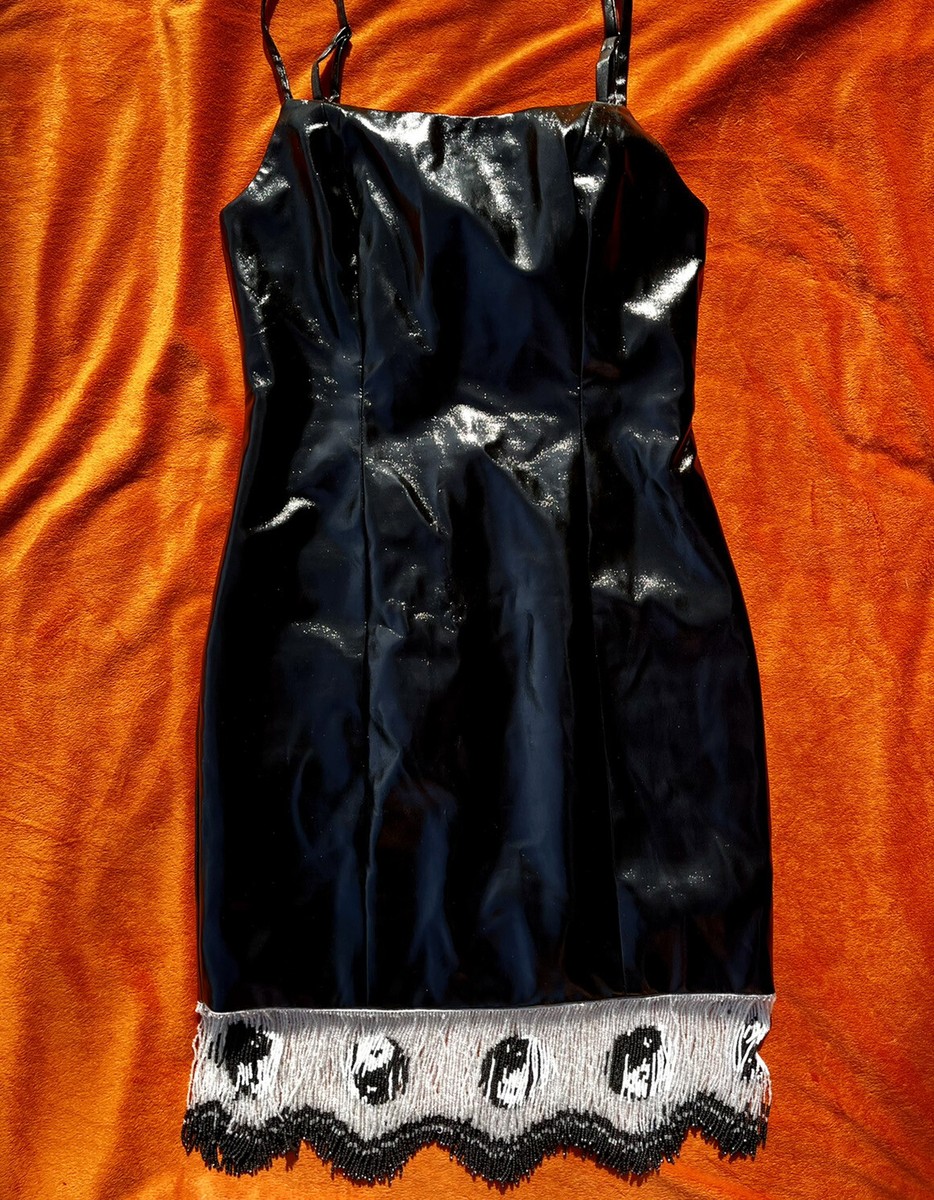 Staud Joan Mini Dress - Beaded Black Yin Yang Patent Size 6