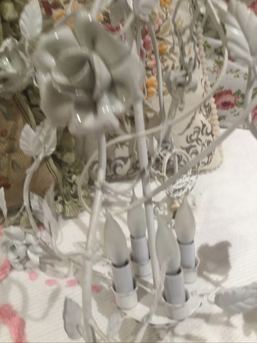 Lampadario bianco italiano Tole Ware bianco Capodimonte rose lampadario lampadario - Foto 4 di 12