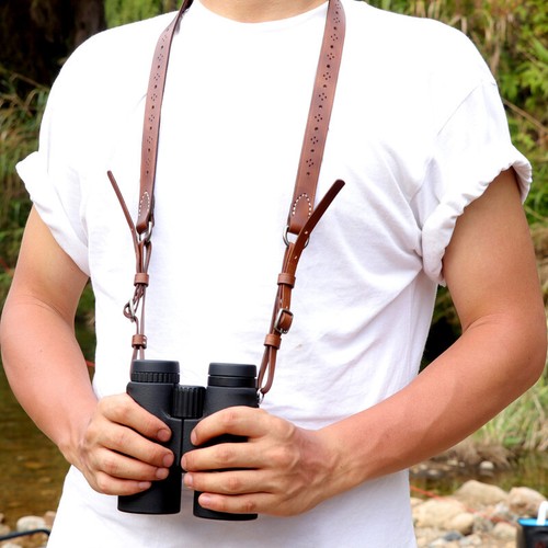 TOURBON 2 Points Real Leather Camera Strap Neck Harness Binoculars Shoulder Belt - Picture 19 of 22