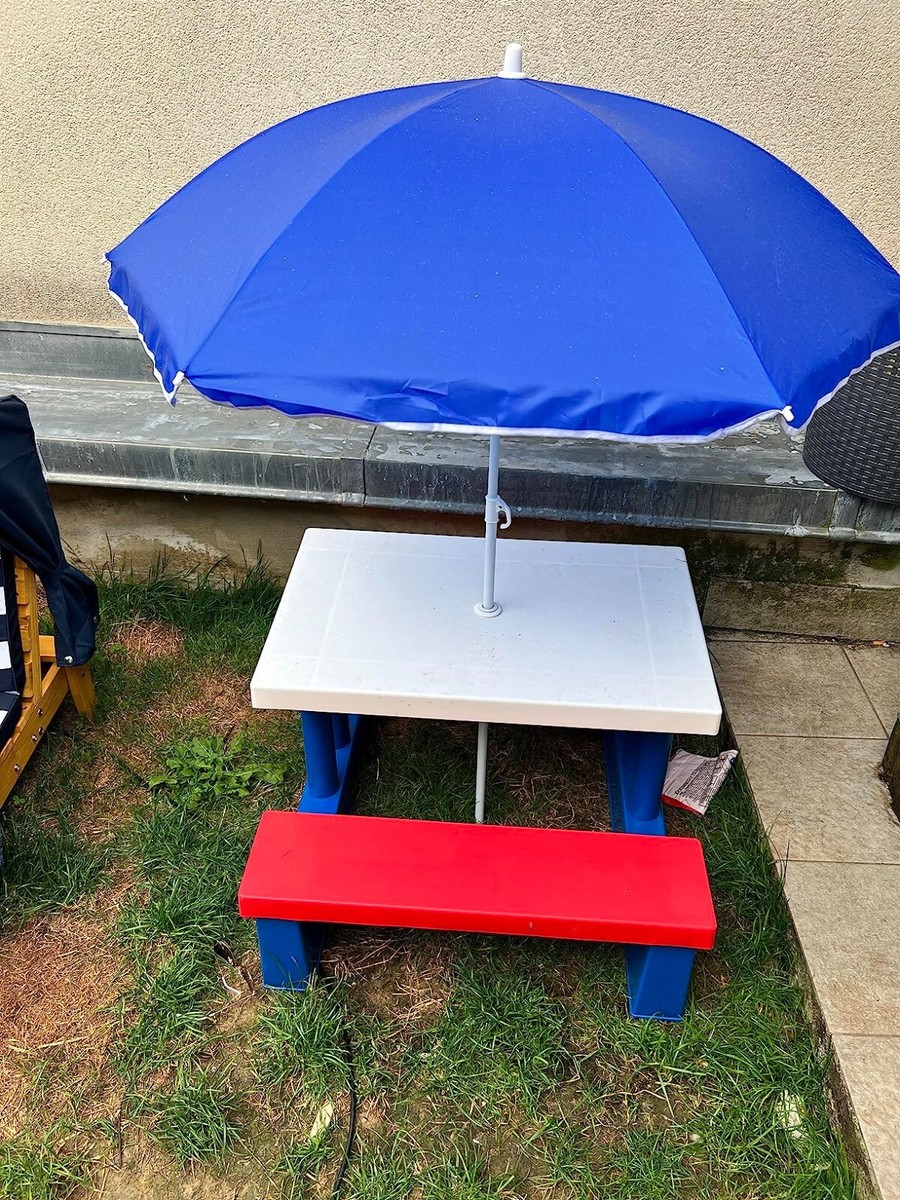 Kids Picnic Table Bench UV Protection Set with Parasol Umbrella