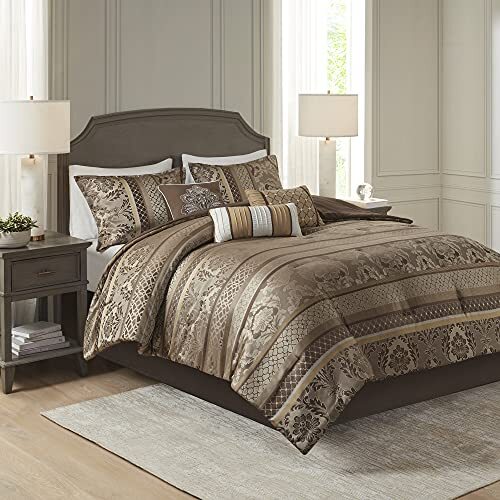 Cozy Comforter Set - Luxurious Queen (90 in x 90 in) Bellagio Brown/Gold - Picture 3 of 7