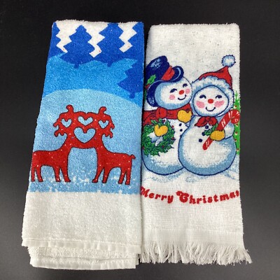 Vintage Lot of 2Cotton Blend Christmas Printed RABO & 1983 Kitchen Towels Cannon