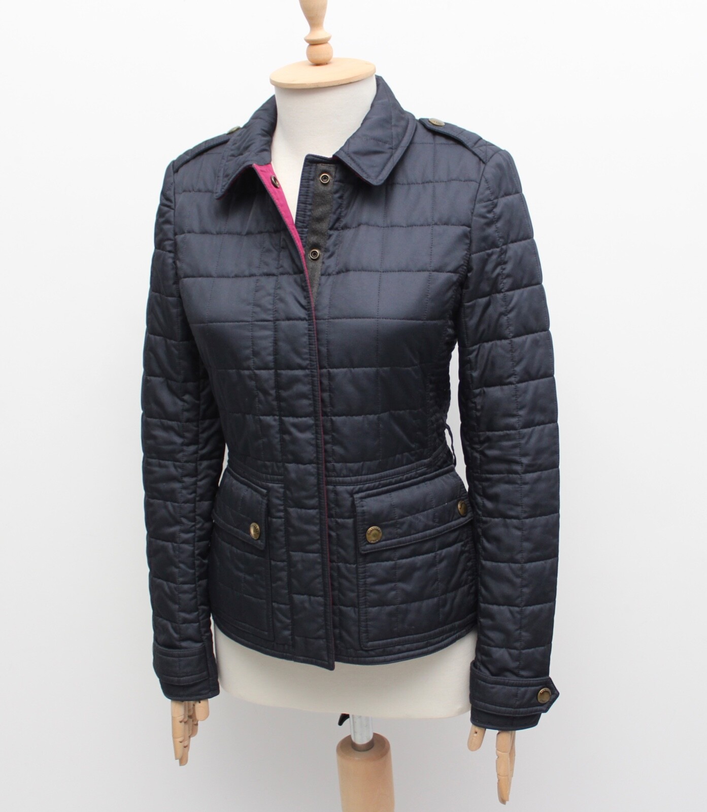 Women's BURBERRY BRIT Quilted Jacket Nova Check Lined Navy RARE Size S image 4