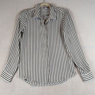 H&M Women's Striped Chiffon Professional Office Button Down Shirt Size 2