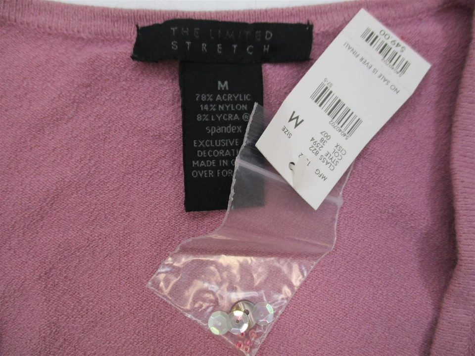 new THE LIMITED Women's Size M Sequence Pink Cropped Knit Cardigan Sweater - Image 3 of 4