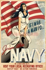 1943 WW2 USA SEXY LADY WOMEN PACIFIC WAR NAVY FLAG RECRUIT  PROPAGANDA Postcard