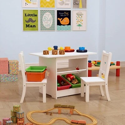 Childrens Kids Wooden Table and Chairs Set With Storage for Nurseries & Bedrooms - Image 1 of 4