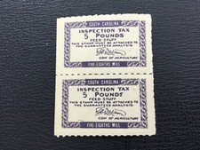 ICOLLECTZONE  US South Carolina State Revenue FE9 Pair VF NH