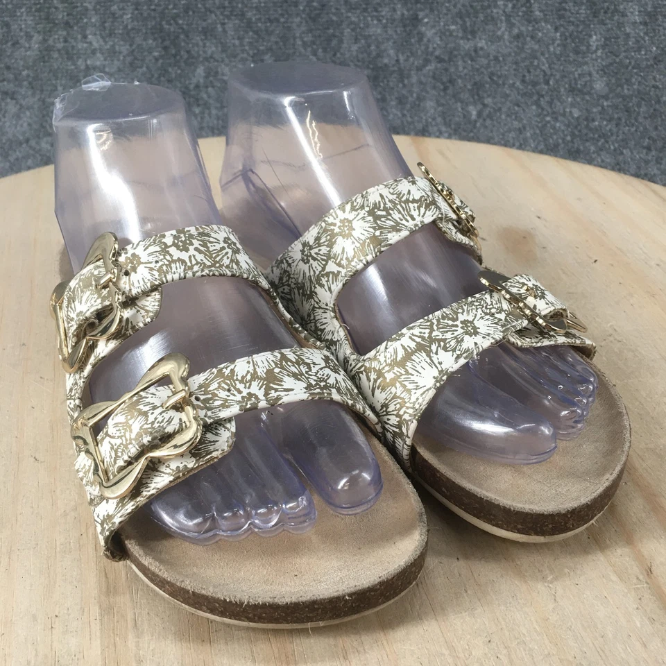 Sandalias Michael Kors Juveniles 4 Doble Hebilla Correa Deslizable Blanco Dorado Planas Sin Cordones Foto 3 de 4