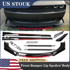 Glossy Black Look Red Front Lip Chin Bumper Side Skirt For Dodge Challenger