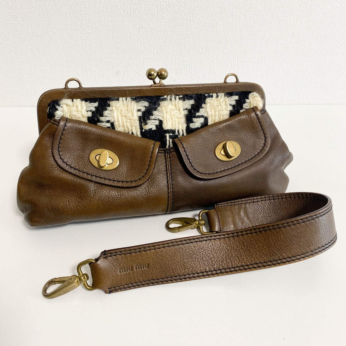 MIU MIU Archive Brown Leather with Knitted Shoulder Bag | eBay