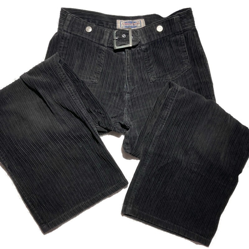 Vtg 90s Y2K black corduroy wide leg flare pants Clueless punk goth grunge L