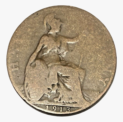 1913 Great Britain Half Penny King George V Bronze 1/2 Cent Coin Lot B7-304