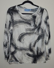 Vera Wang Womens Tunic Top Large Black White Swirl