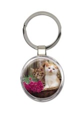 Cat : Gift Round Keychain Cute Animal Kitten Funny Friend Feline Pets Lover