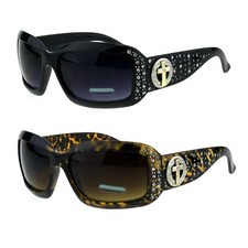 Womens Crucifix Jewel Rhinestone Rectangular Butterfly Sunglasses