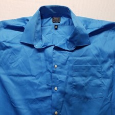 Arrow Solid Blue Button Up Shirt Fitted Long Sleeve Adult Men's Size 18 34/35