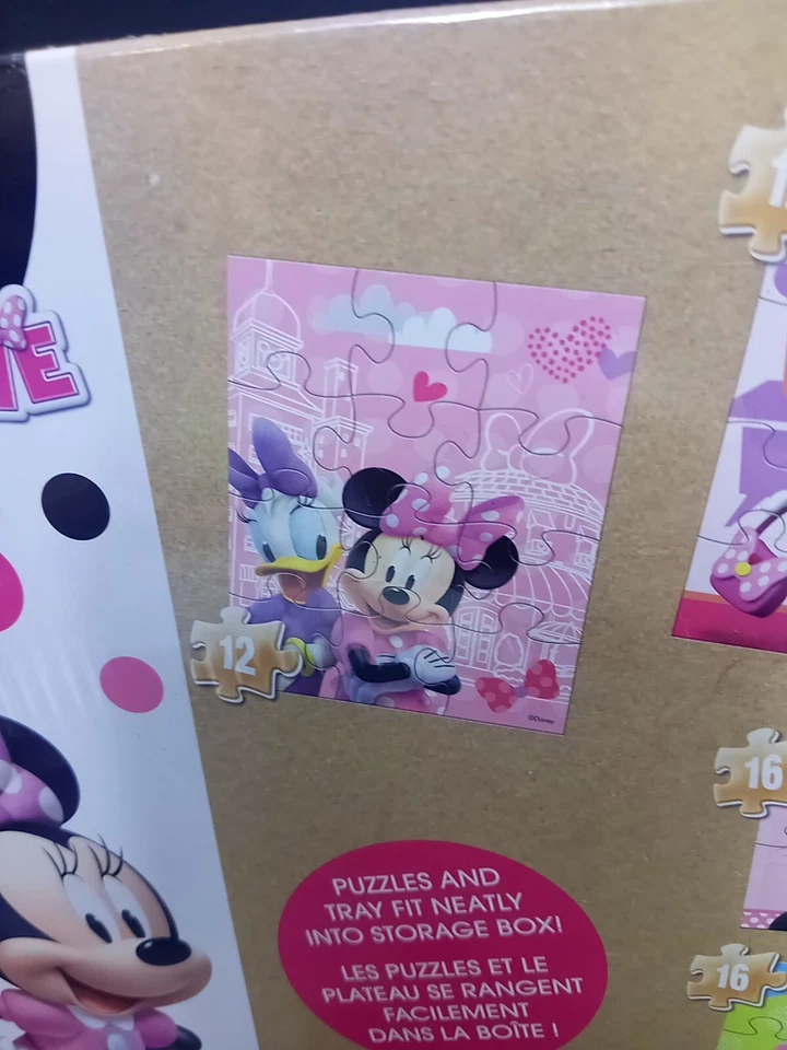 ❤️ (JUEGO DE 7 PUZZLES) Rompecabezas Disney Junior Minnie Mouse - Con Caja de Almacenamiento de Madera - NUEVO Foto 3 de 4