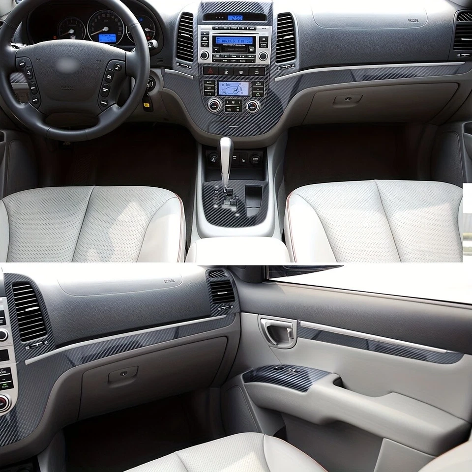 Calcomanías de ajuste interiores con patrón de fibra de carbono 3D para Hyundai Santa Fe 2006-2012 hágalo usted mismo Foto 4 de 4