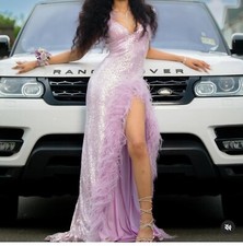 Lavender sequins evening gown.
