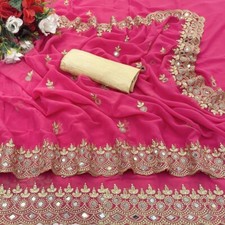 Self Design, Embroidered Bollywood Georgette Saree Pink