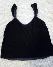 Victoria's Secret Cami Black Velvet Tank Crop Top Adjustable Ruffle Straps Sz.S