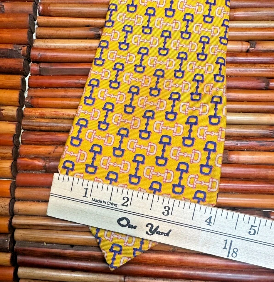 Corbata GUCCI Diseñador Amarillo Horse Bit 100% Seda ITALIA 58" Foto 4 de 4