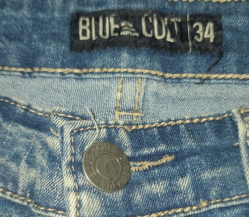 Blue Cult Shorts Mens 34 Blue Washed Distressed Patched Bermuda Jean Short - 第 5/5 張圖片
