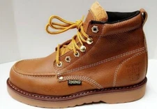 Mens Rhino 62M26 Tan Leather 6" Soft Toe Moc Toe Lace Up Work Boots