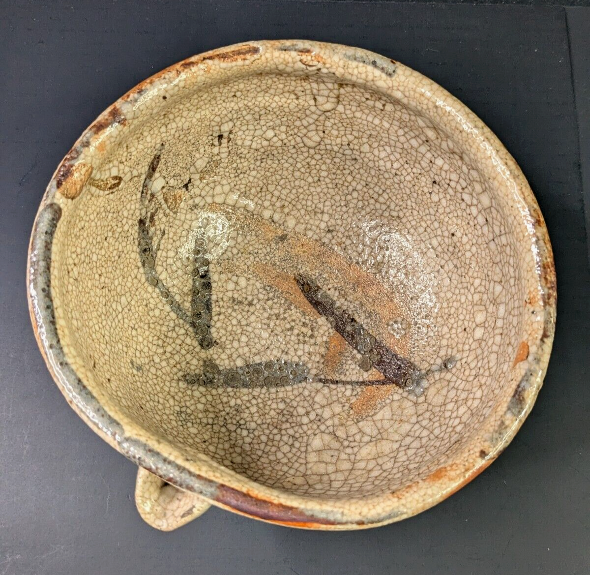 Vintage Japanese Tea Bowl Ceramic Katakuchi Antique Crazing Japan