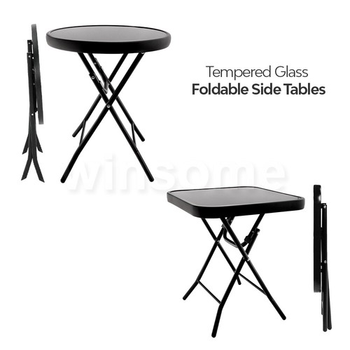 Folding Table Glass Top Small Side Stool Outdoor Table Garden Home