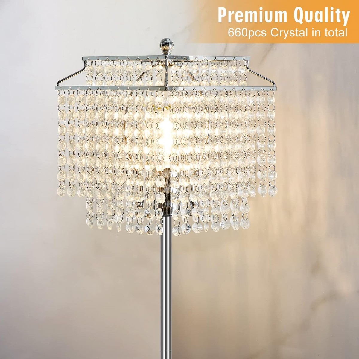 Luvkczc Crystal Floor Lamp Silver, Modern Standing Lamps with