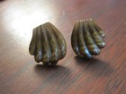 14K YELLOW GOLD SCALLOPED HAND CARVED SHELL TIGERS EYE EARRINGS — photo 2