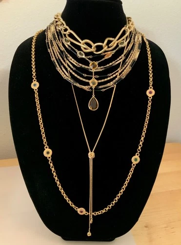 Vintage Jewelry Necklace Lot Trifari Monet Liz Claiborne Multicolor Gold Toned