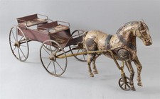 19thC Antique Mason & Parker Painted Pressed Steel Articulated Horse Wagon Toy