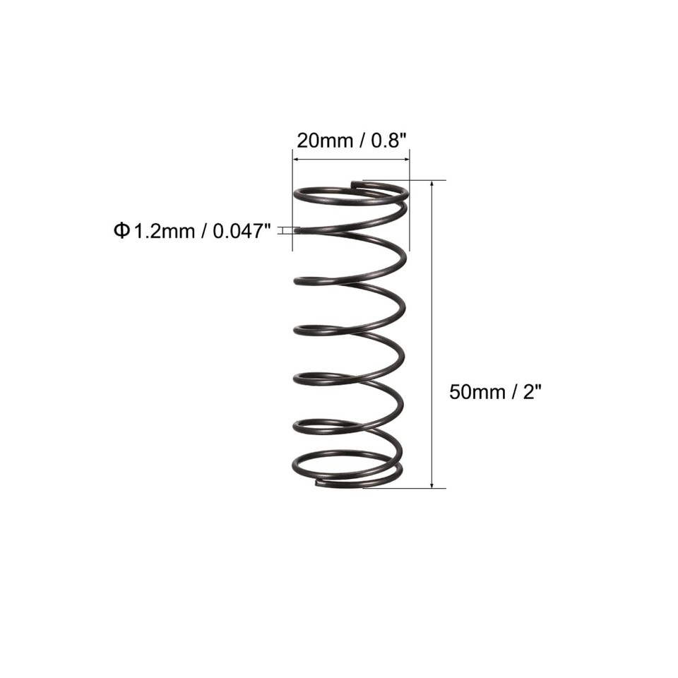 20 Ressorts à Compression Acier - Diamètre Fil 1.2mm, Diamètre Ext. 9mm, Longueur 25mm, Noir