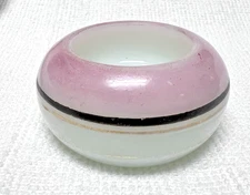 Beautiful Victorian Milk Glass w Soft Pink Blk Open Salt Dip Gold 2" W 1" T