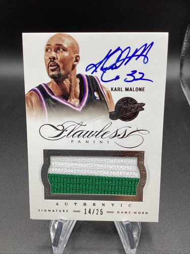 KARL MALONE 2013 PANINI FLAWLESS GAME USED JERSEY PATCH AUTO /25