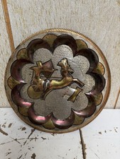 Vintage Egyptian Brass Wall Decor Plate King Ramses on a Chariot 15"
