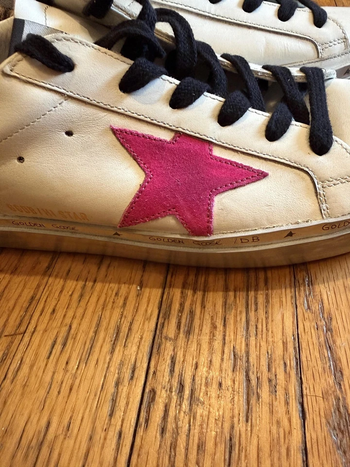 Zapatos Golden Goose Hi Star para mujer talla 10 blanco rosa cuero leopardo Italia Foto 3 de 4