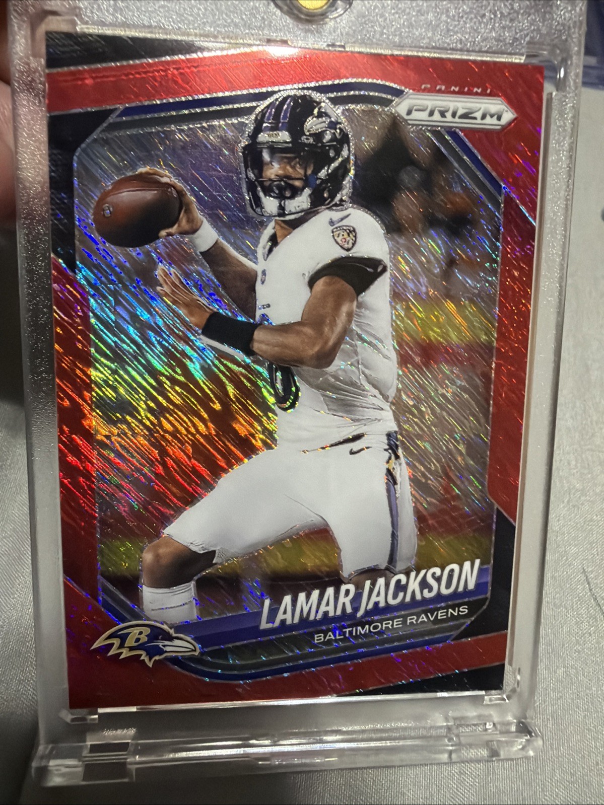 2025 Prizm Lamar Jackson # 78 Red Shimmer FOTL /49 Baltimore Ravens